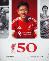 利物浦官方庆祝远藤航达成英超50场出战成就